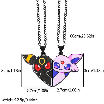 2pcs Eevee Umbreon Espeon Sylveon Jolteon Flareon Necklace Cute Anime Game Charm Jewelry Metal Pendant for Collection