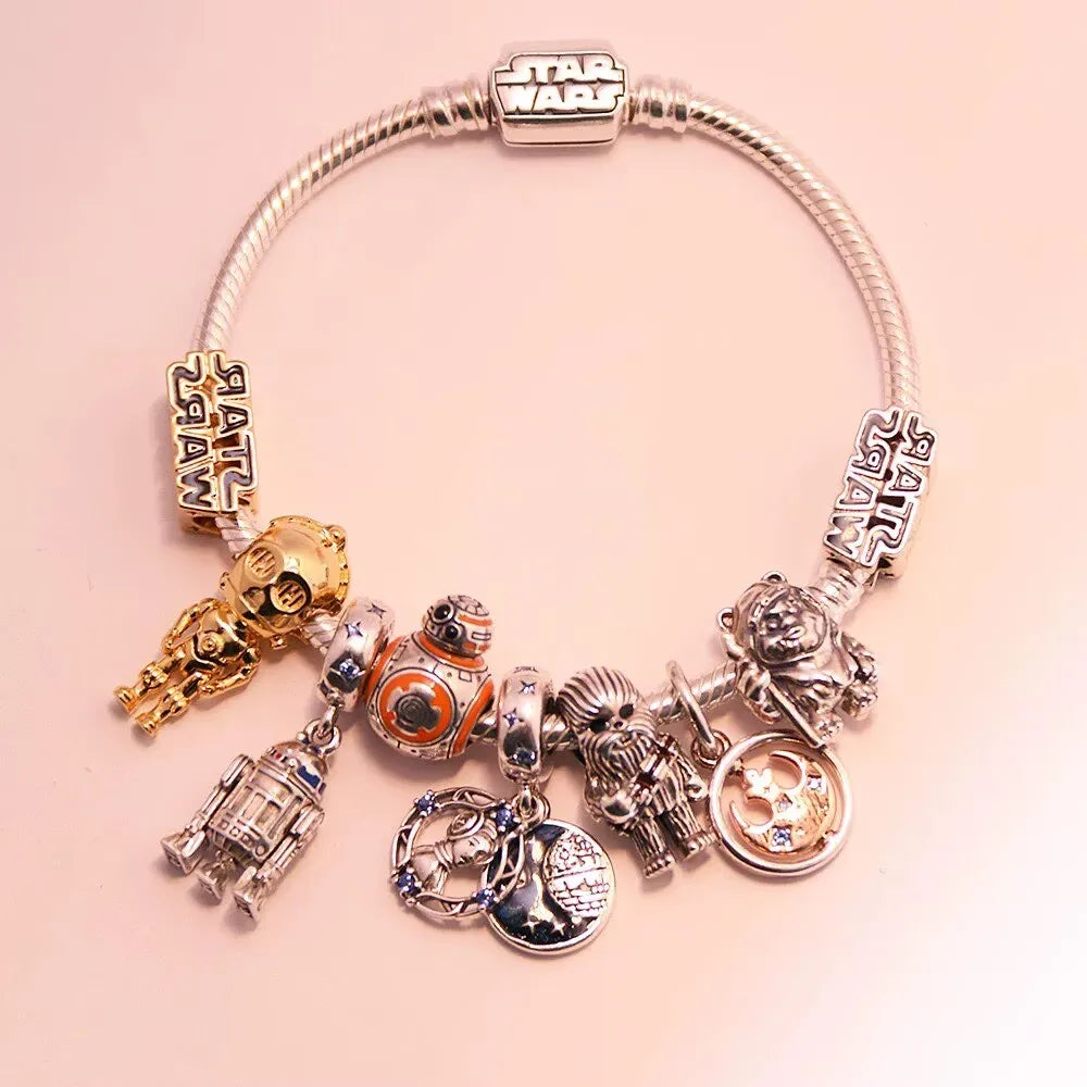 Disney 2026 Charms for Bracelet 925 Sterling Silver Darth Vader Grogu Beads Pendant DIY Jewelry Making Gift for Women Men Fans