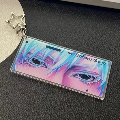 Cartoon Figure Satoru Gojo Glowing Eyes Keychain Transparent Card Pendant Anime Jujutsu Kaisen Acrylic Backpack Accessories Gift