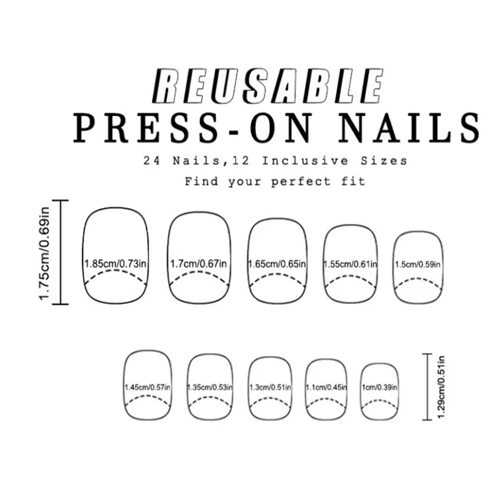 24pcs/set short square fake nails for women girls faux ongles fashion glitter geometric flowers design press on false nail kit