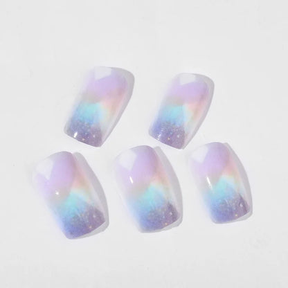 24pcs/set short square fake nails for women girls faux ongles fashion glitter geometric flowers design press on false nail kit