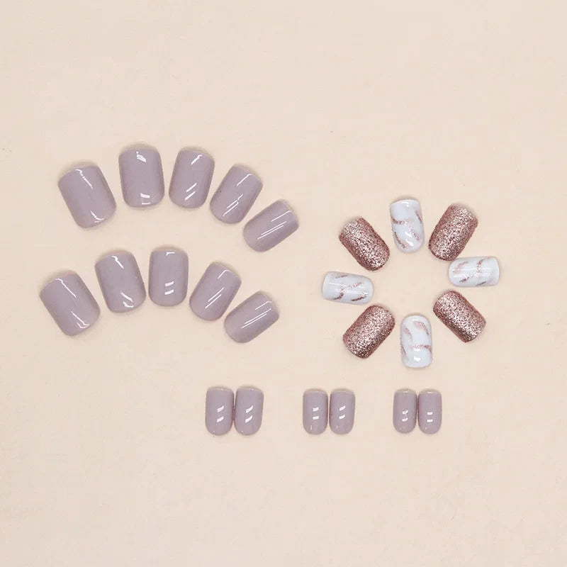 24 PCs Short French Glossy Glitter Nails with 1 Jelly Gel and 1 Nail File