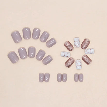 24 PCs Short French Glossy Glitter Nails with 1 Jelly Gel and 1 Nail File