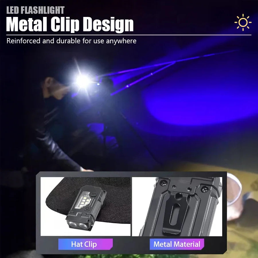 Mini COB LED Flashlight USB C Rechargeable Powerful Work Light  with Clip Magnet Waterproof EDC Camping Walking Pocket Lamp