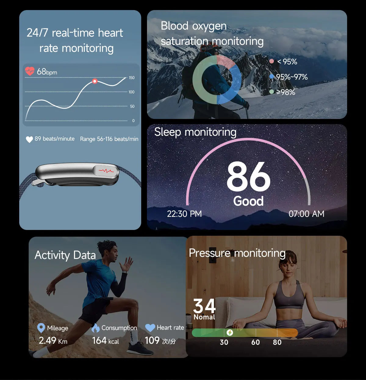 VWAR Loop Life Fitness Tracker ECG+PPG SpO2 Sport Smart Bracelet Heart Rate Blood Pressure Monitor Pedometer Smartwatch Band