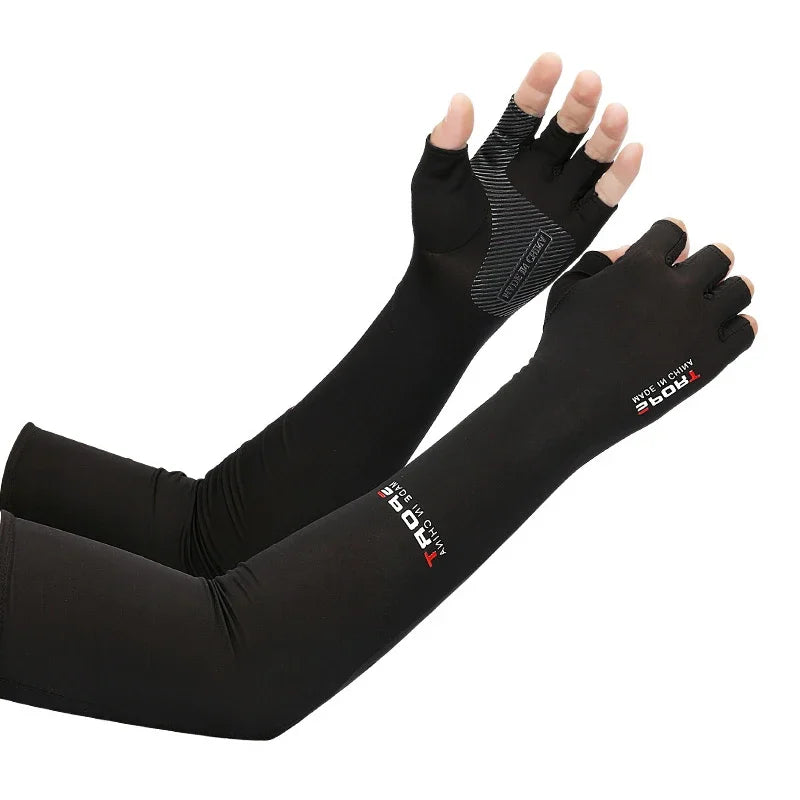1Pair Sport Arm Sleeves Cycling Running Fishing Climbing Arm Cover Sun UV Protection Ice Cool Sleeves 5 Finger Cuff