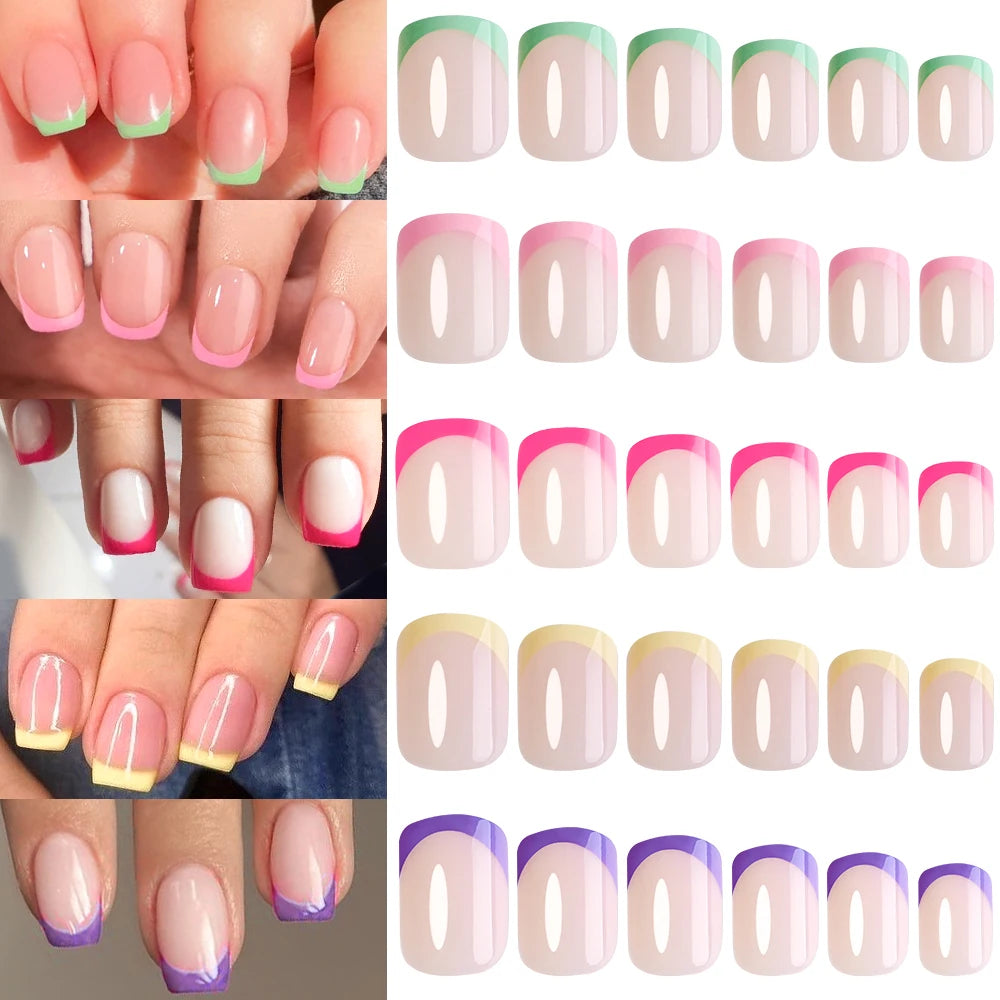 120/240Pcs French Short Square False Nails 12-Sizes Full Cover Press On Nail Glossy French Fake Fingertips for Women DIY Nails &