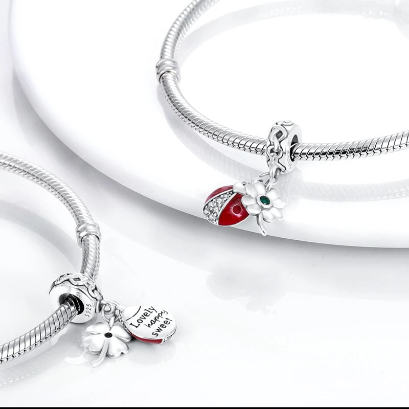 Charms Silver 925 Ladybugs and Cherry Strawberries Pendant Bead Fit 3mm Bracelet Bangle Necklace For Women Luxury Jewelry Making