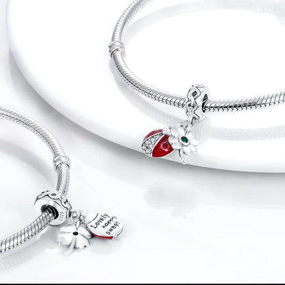 Charms Silver 925 Ladybugs and Cherry Strawberries Pendant Bead Fit 3mm Bracelet Bangle Necklace For Women Luxury Jewelry Making