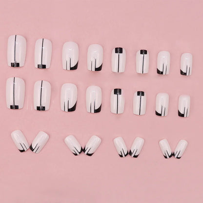 24pcs/set short square fake nails for women girls faux ongles fashion glitter geometric flowers design press on false nail kit