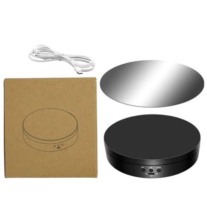 360-degree turntable,electric rotating mirror display stand,USB/battery dual power supply,rotating shooting,three-speed settings