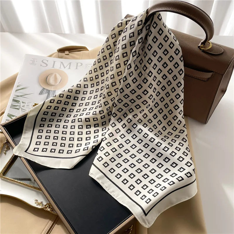 1pcs 70cm Houndstooth Printed Square Scarf For Women Silk CHRISTIAN Letters Fashionable And Versatile Headscarf Scarf Bandana