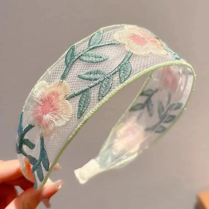 1/3pcs Elegant Chiffon Embroidery Flower Hairband – Sweet Floral Headband Turban Hoop for Women Fashion Hair Accessories