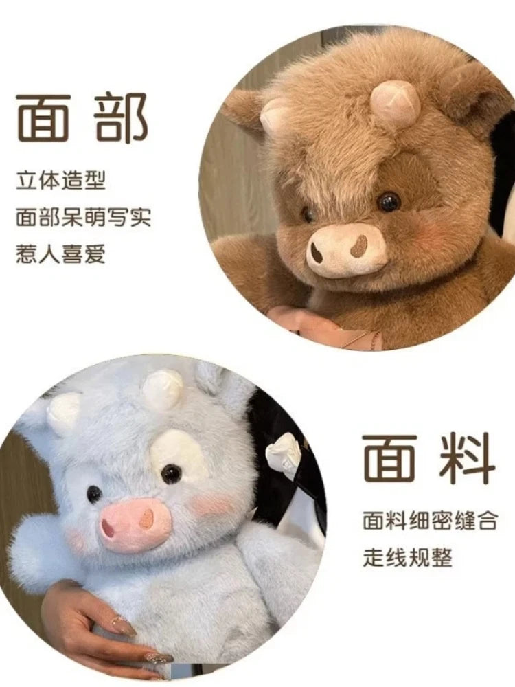 Cute Highland Cow Plush Doll 45-60cm Soft Stuffed Animal Running Calf Toy Companion Pillow Holiday Gift Home Decoration Ornament