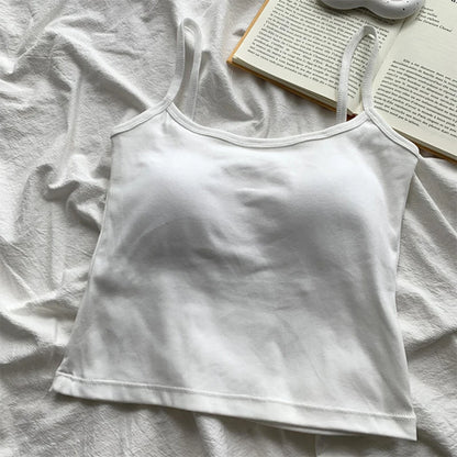 1PC Korean Women's Solid Color Spaghetti Straps Sleeveless Slim Camisole With Chest Pad