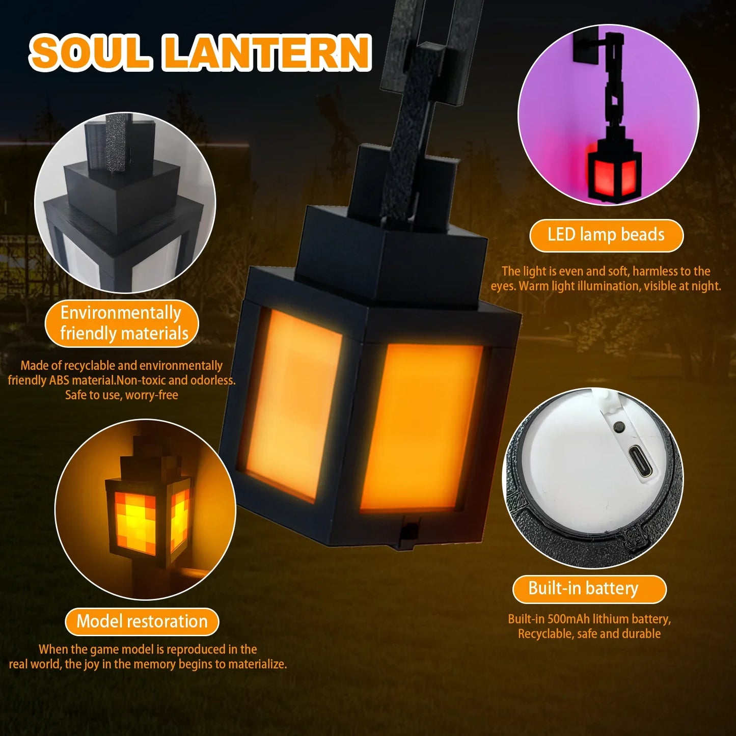 2026 MC Game Luminous Lantern Nightlight Surrounding Pixel Style Tabletop Ornament DIY Interior Atmosphere Light Creativity Toy