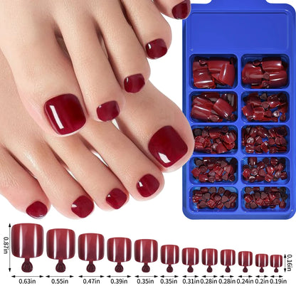 100Pcs White Short Square False Toenails 12-Sizes Full Cover Press On Toe Fake Toe Tips for Summer Women Foot Nail Art Extension
