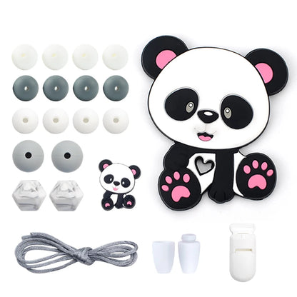 LOFCA Silicone Teether Wood Beads Set BPA Free DIY Baby Teething Necklace Toy Cartoon Koala Raccoon Pacifier Chain Clip