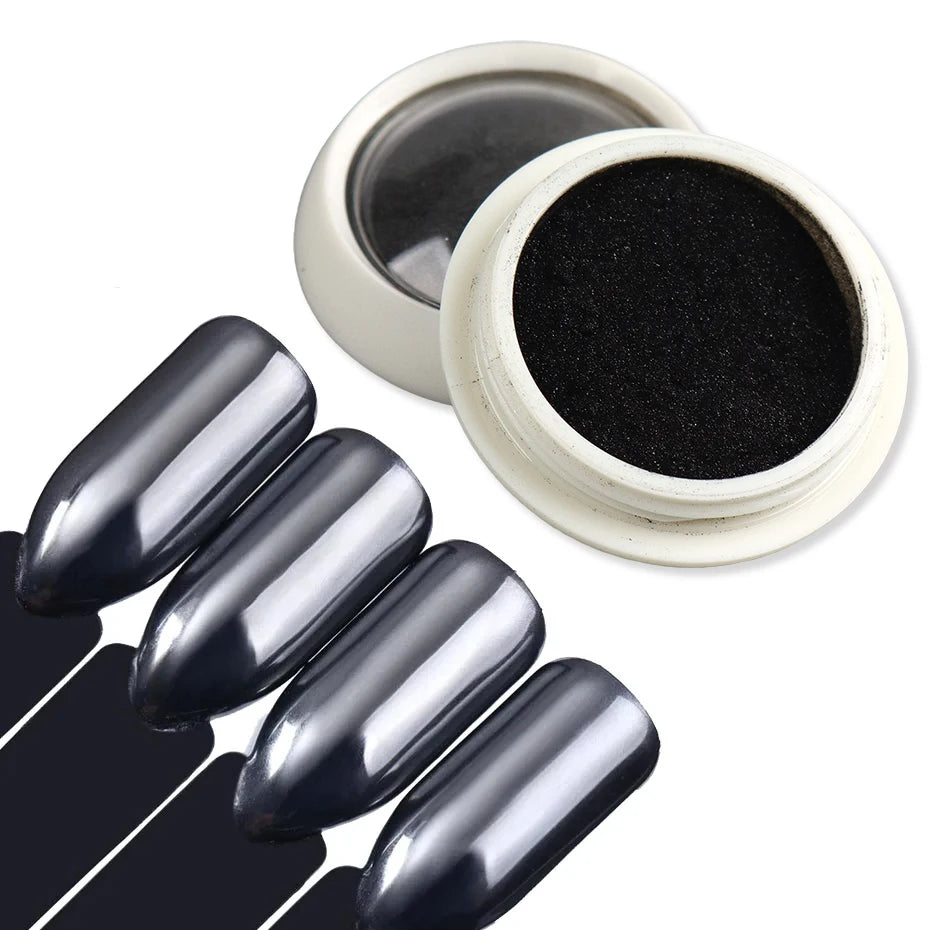 1 Box Chrome Black Nail Powder Metallic Rubbing Powder Pigment Magic Mirror Nail Glitter Charms Y2K Nail Art Decoration Manicure
