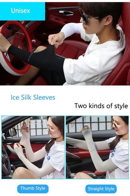 Anti-UV Arm Covers for Men Women Cycling Fingerless Gloves Summer Sport Ice Silk Cool Scarf Silk Elastic Arm Covers Driving