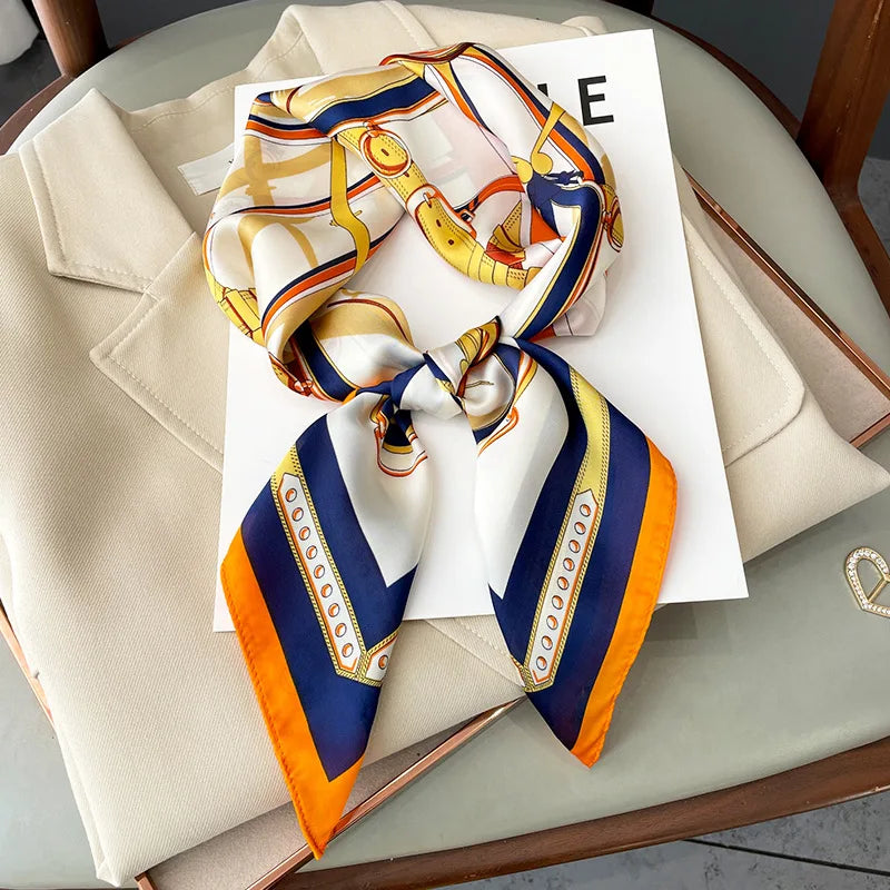 Neckerchief Female Luxury Square Scarf for Women Silk Feeling Shawl Satin Hijab Fashion Wraps Hair Bands Ribbon Headband Bandann