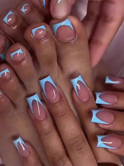 48pcs French black border hand and foot armour Glossy fake toenails fully covered with nude spring break toenails for women's na
