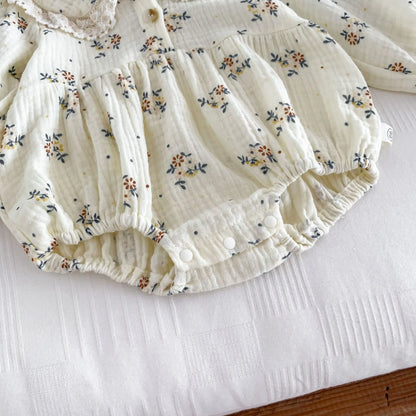2025 Spring Newborn Infant Baby Girls Romper+Hat 2PCS Lapel Floral Rompers Kids Fashion Baby Clothing Newborn Baby Girl Jumpsuit