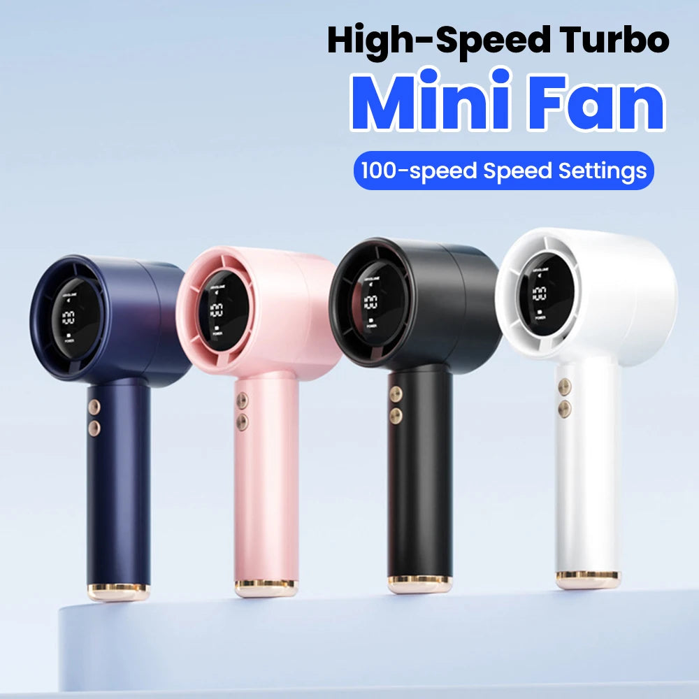 New Mini Handheld Fan USB Fast Charging Portable Silent High-speed Led Display High Wind Power Fan For Travel Outdoor Activities