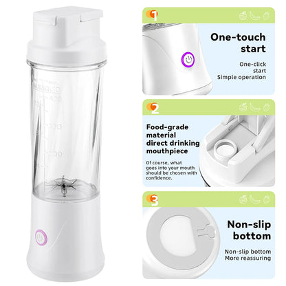6 Blades Electric Juicer Cup 2 Cups For Travel Portable Juicer Mixer Usb Charge Fresh Fruit Juice Personal Blender Smoothie