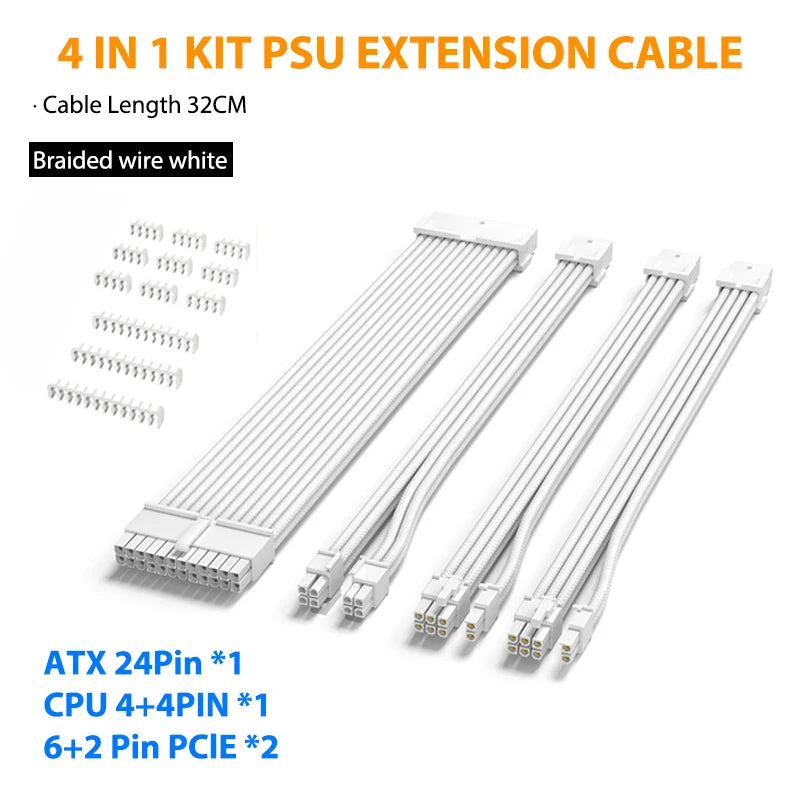 PSU Extension Cable Motherboard Cable 24Pin ATX/8Pin EPS/6+2Pin PCIe,18AWG Sleeved with Combs,Fit Universal Case Compatibility