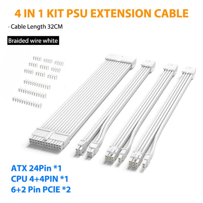 PSU Extension Cable Motherboard Cable 24Pin ATX/8Pin EPS/6+2Pin PCIe,18AWG Sleeved with Combs,Fit Universal Case Compatibility