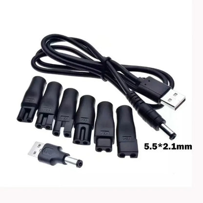8-PCS Universal Replacement Charger Set, 5V Power Cord & USB Adapter for Hair Clippers Beard Trimmers & Shavers