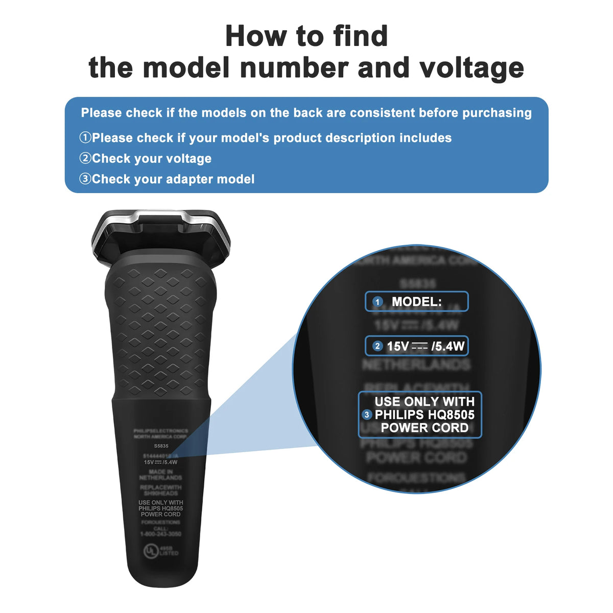 15V UK EU US Shaver Charger Cord For Philips Series 3000 7000 9000 5000/OneBlade Pro/S6680 MG7791 MG3750 MG7750 S9311 Power Cord