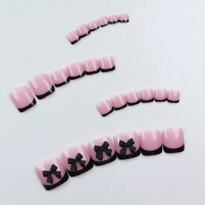 24pcs French Fake Toenails Pink Gradient Full Cover Short Square Toe Nails Foot Nails Tips for Women Girls