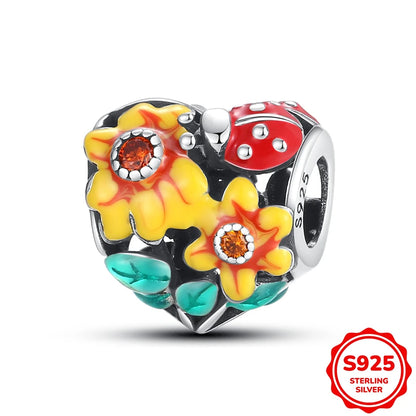 Charms Silver 925 Ladybugs and Cherry Strawberries Pendant Bead Fit 3mm Bracelet Bangle Necklace For Women Luxury Jewelry Making