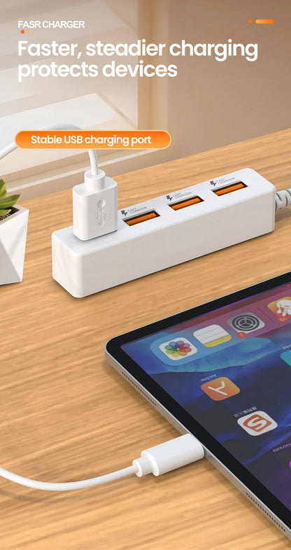 USB 2.0 4 Ports Plug Power Strip Charger Extension Cables USB Hub Multi-Port Socket Powered For PC Computer Accessories 30/120cm