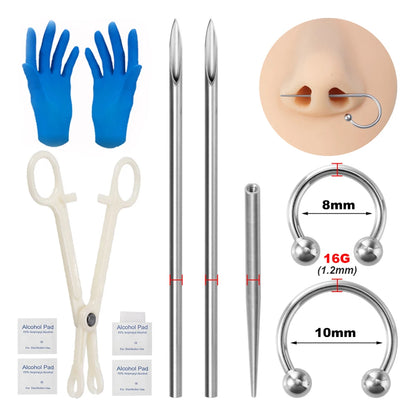 Body Piercing Kit Surgical Steel Threaded Taper Pin Needles Lip Nose Tongue Cartilage Eyebrow Navel Piercing Jewelry Tool Pliers