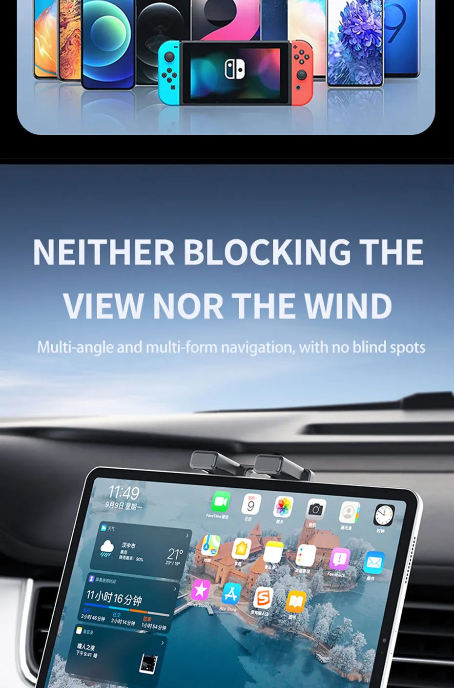 BLALION Car Air Conditioning Port Air Vents Tablet Holder 7-12.9 Inch Folding Screen Cell Phone Holder Universal Car Bracket