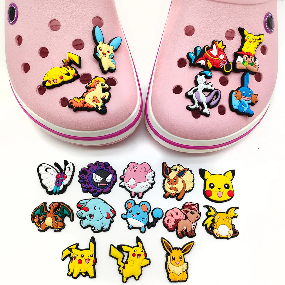 Random 10/20/30/50pcs Pokemon Cartoon Shoe Charms for Kids Sandals Classic Shoe Accessories Decoration Pins Party Birthday Gifts