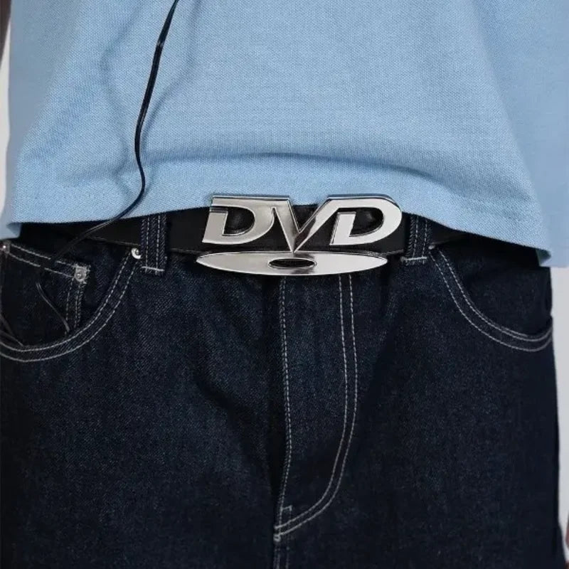 Unisex Nostalgic Design DVD Buckle Belt Men Women Decoration Paired with Jeans Waist Straps Belt Versatile Design Sense Belt