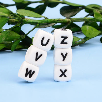 LOFCA 12mm 100pcs Silicone Letter Beads Alphabet Teething Beads Teether English Letters Food Grade Baby Nursing for Teething