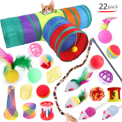 12-24pcs Set Pet Kitten Toys Variety Cat Toy Combination Set Cat Toy Funny Cat Stick Sisal Mouse Bell Ball Cat Supplies