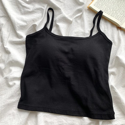 1PC Korean Women's Solid Color Spaghetti Straps Sleeveless Slim Camisole With Chest Pad