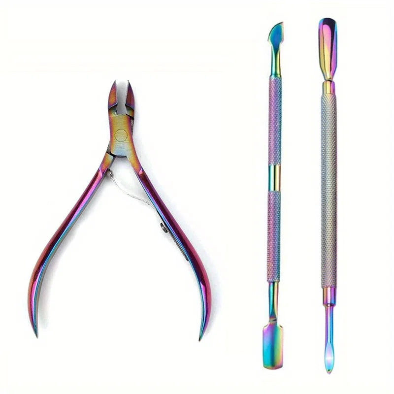 Nail Cuticle Pusher Tweezer Rainbow Cutter Nipper Clipper Dead Skin Remover Stainless Steel Manicure Nails Art Tool ManicureTool