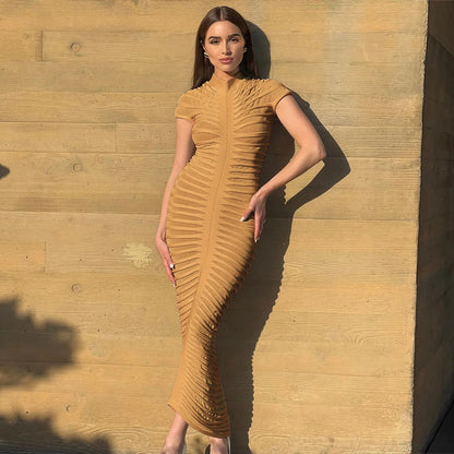Sexy Bodycon Long Dress Women 2025 Summer Slim Fashion Short Sleeve Bandage Maxi Party Dresses Woman Skirt Elegant Vestidos