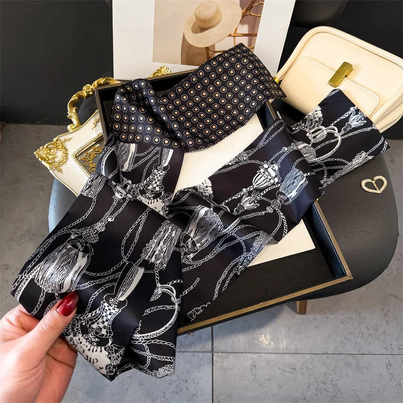 Fashion Skinny Silk Scarf for Women Letter Hair Ribbons Headbands Bandana Female Bag Wrist Wrap Neckerchief Foulard Neck Ties