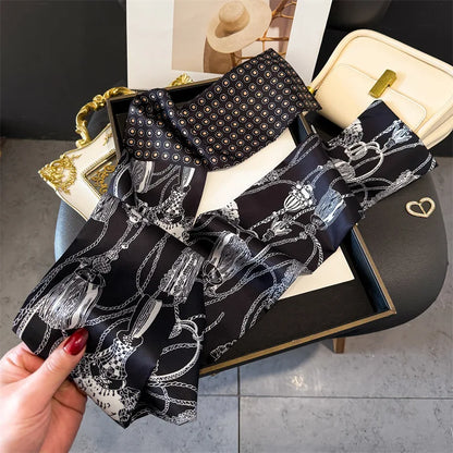 Fashion Skinny Silk Scarf for Women Letter Hair Ribbons Headbands Bandana Female Bag Wrist Wrap Neckerchief Foulard Neck Ties