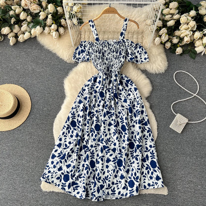 YuooMuoo Romantic Floral Print Long Summer Dress Women Fashion Off Shoulders Straps Vacation Beach Dress Korean Party Vestidos