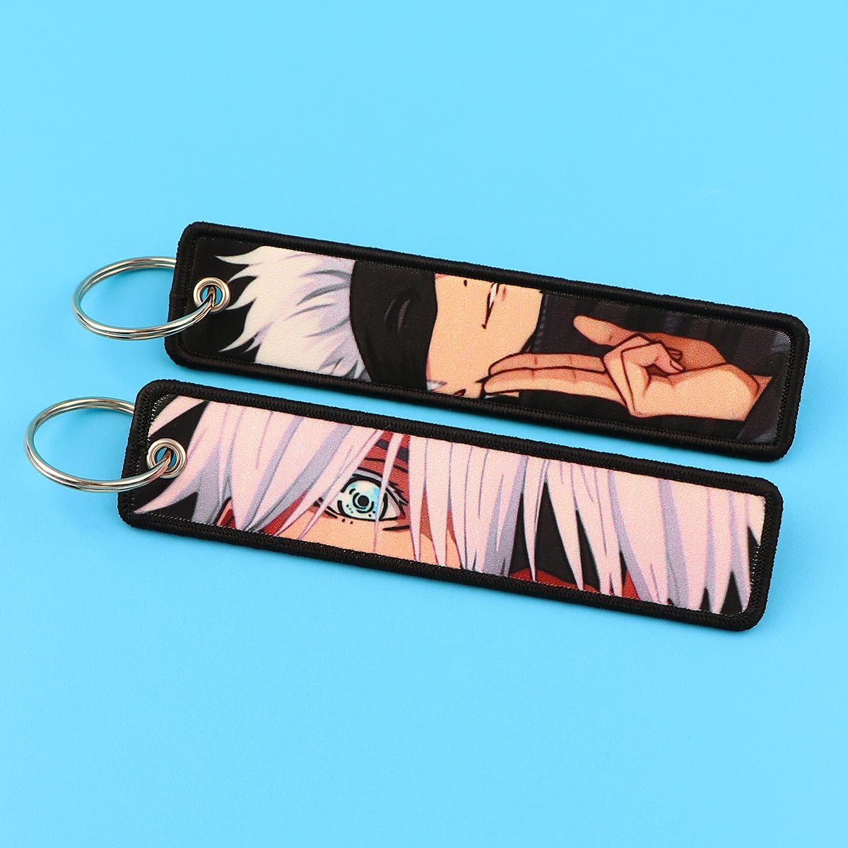 Anime Satoru Gojo Geto Suguru Embroidery Key Fobs Japanese Manga Key Tag Keychain Key Ring Backpack Chaveiro