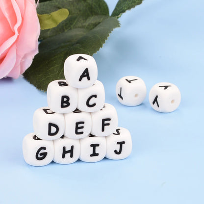 Lofca 100Pcs 12MM Silicone Letter Beads Silicone Beads Loose Beads Food Grade DIY Bracelet Necklace Pacifier Chain Accessories